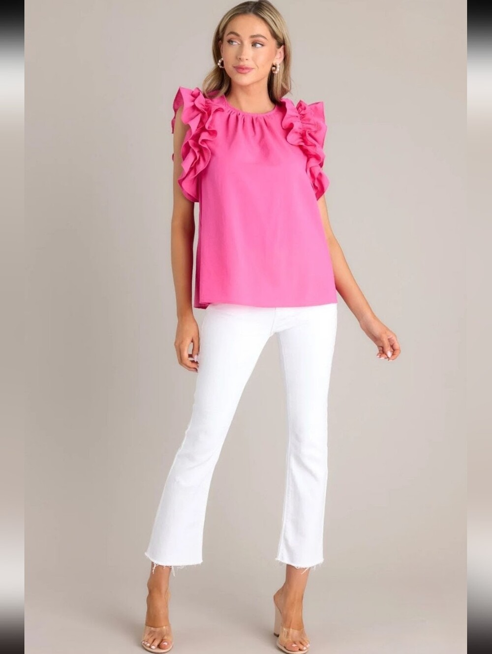 Entro Dawn of My Heart Hot Pink Ruffled Sleeve Flutter Top Blouse Small - Picture 9 of 12